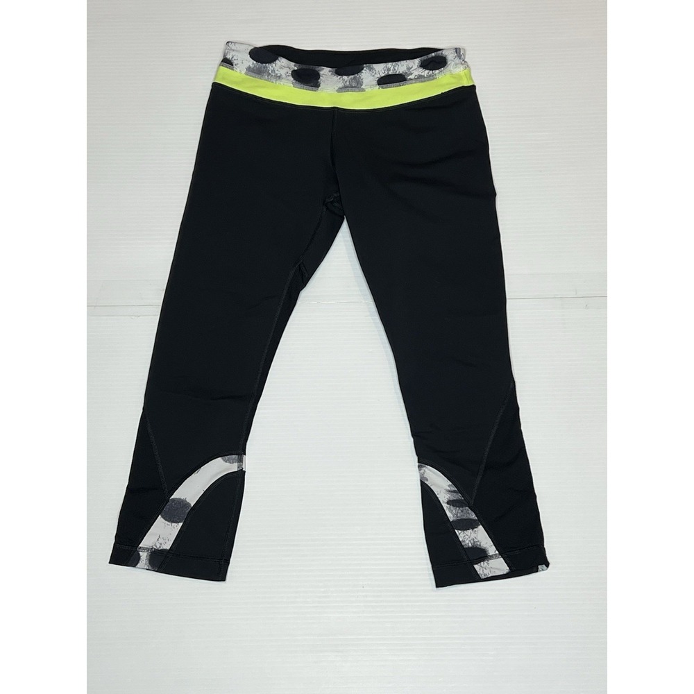 Lululemon Run Inspire Crop‎ II Leggings Black Seaside Dot White Black Ray Size 6